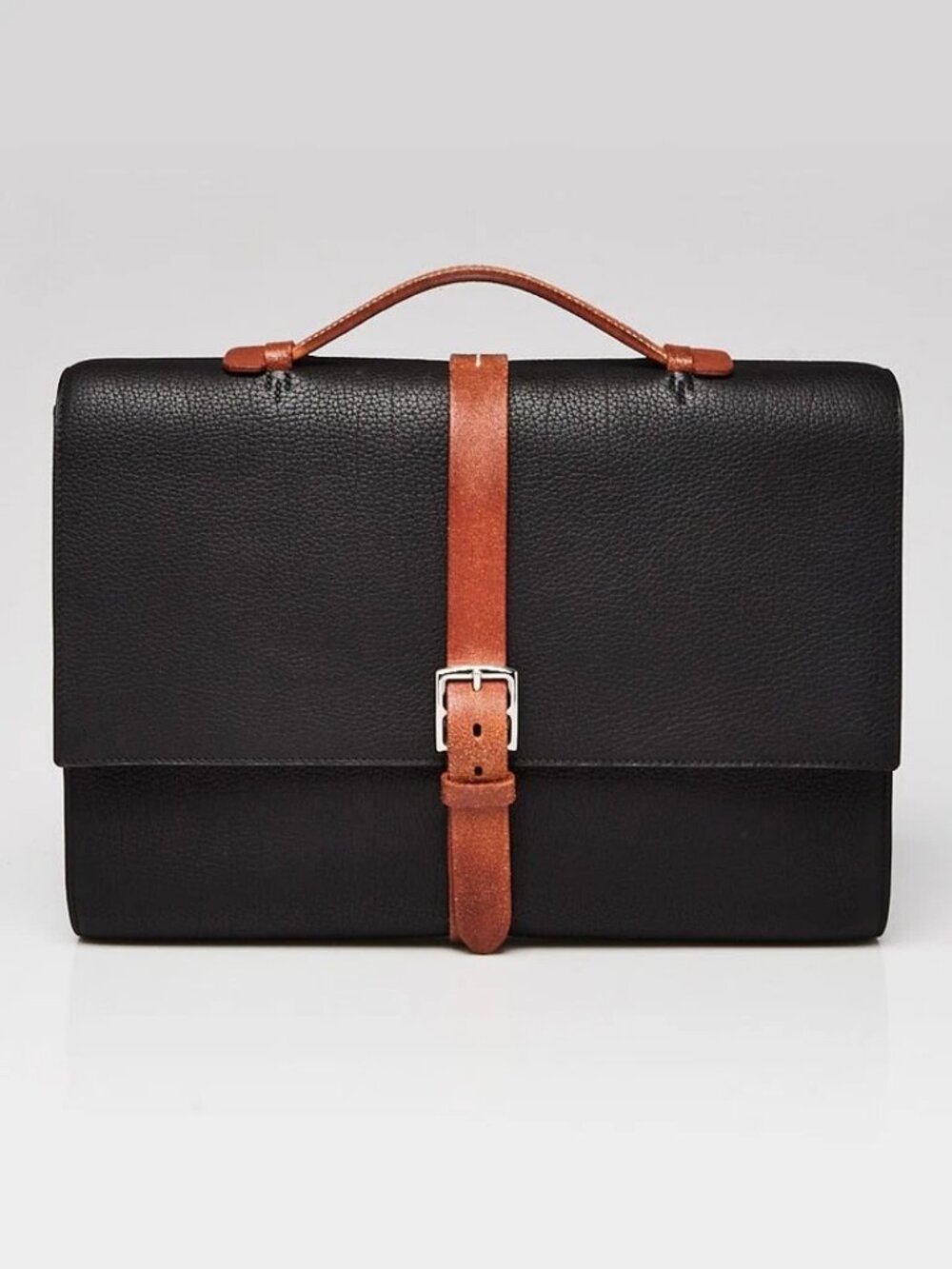 Hermes 38cm Black Fjord Leather Palladium Plated Etriviere Meeting Briefcase Bag - Picture 1 of 6